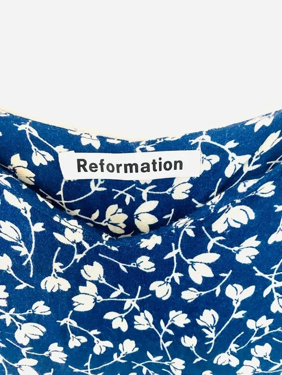 Reformation Navy Floral Slip Dress with Side Slit - Picture 2 of 7